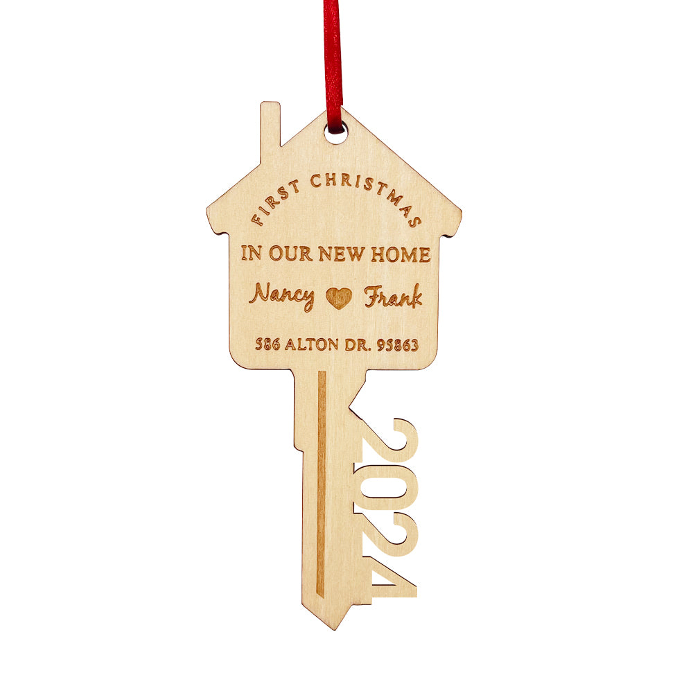 Personalized First Christmas in Our New Home Ornament Wooden Key Christmas Decoration Gift for Couples