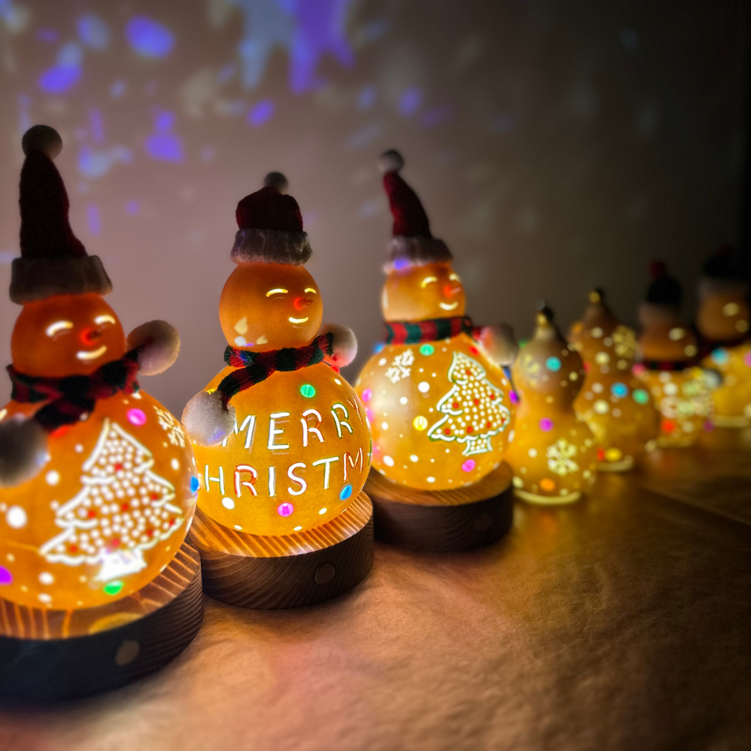 Enchanting Handmade Gourd Snowman Night Light