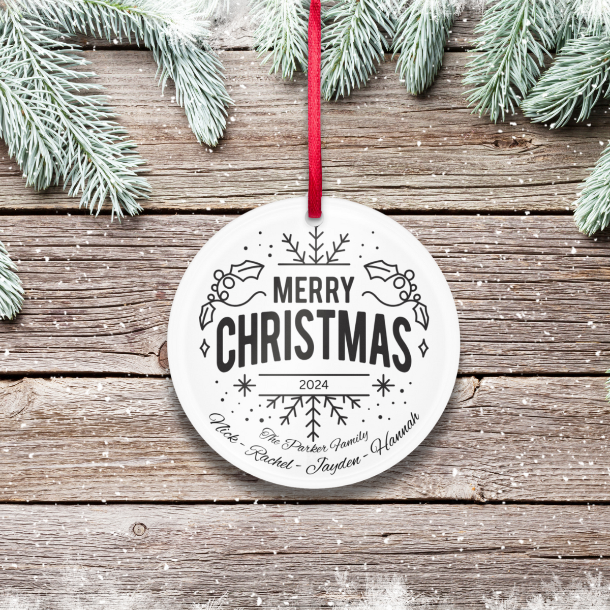 Custom Family Names Christmas Ornament : Merry Christmas 2024 Circle Acrylic Ornament