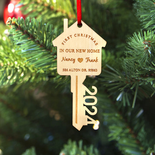 Personalized First Christmas in Our New Home Ornament Wooden Key Christmas Decoration Gift for Couples