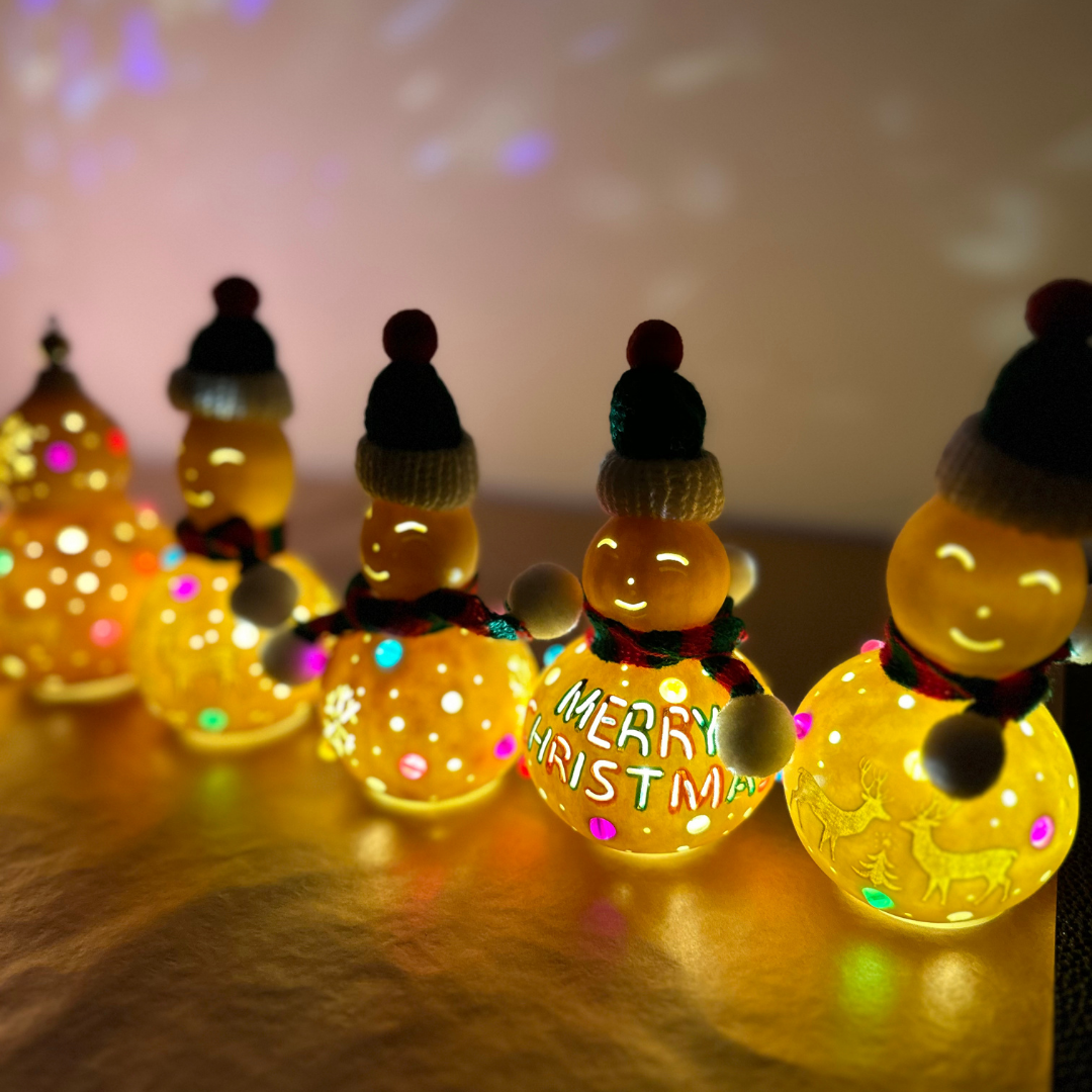 Enchanting Handmade Gourd Snowman Night Light