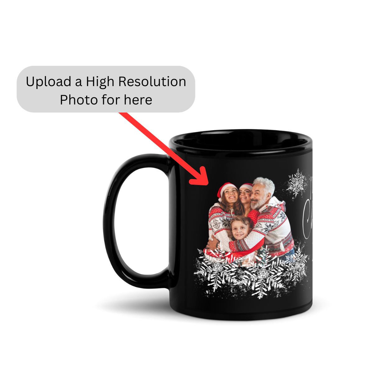 Personalized Image Merry Christmas 2024 Coffee Cup Black Glossy Mug