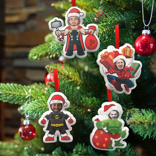 Funny Custom Super Hero Decorations Personalized Face Christmas Tree Hanging Decor Set