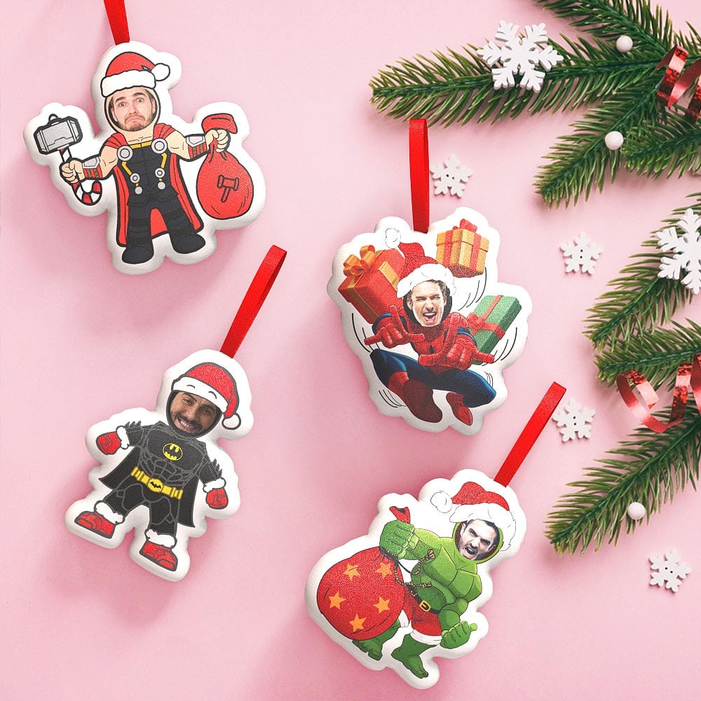 Funny Custom Super Hero Decorations Personalized Face Christmas Tree Hanging Decor Set