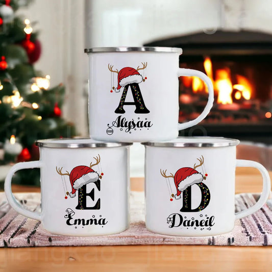 Custom Enamel Christmas Initial Mug