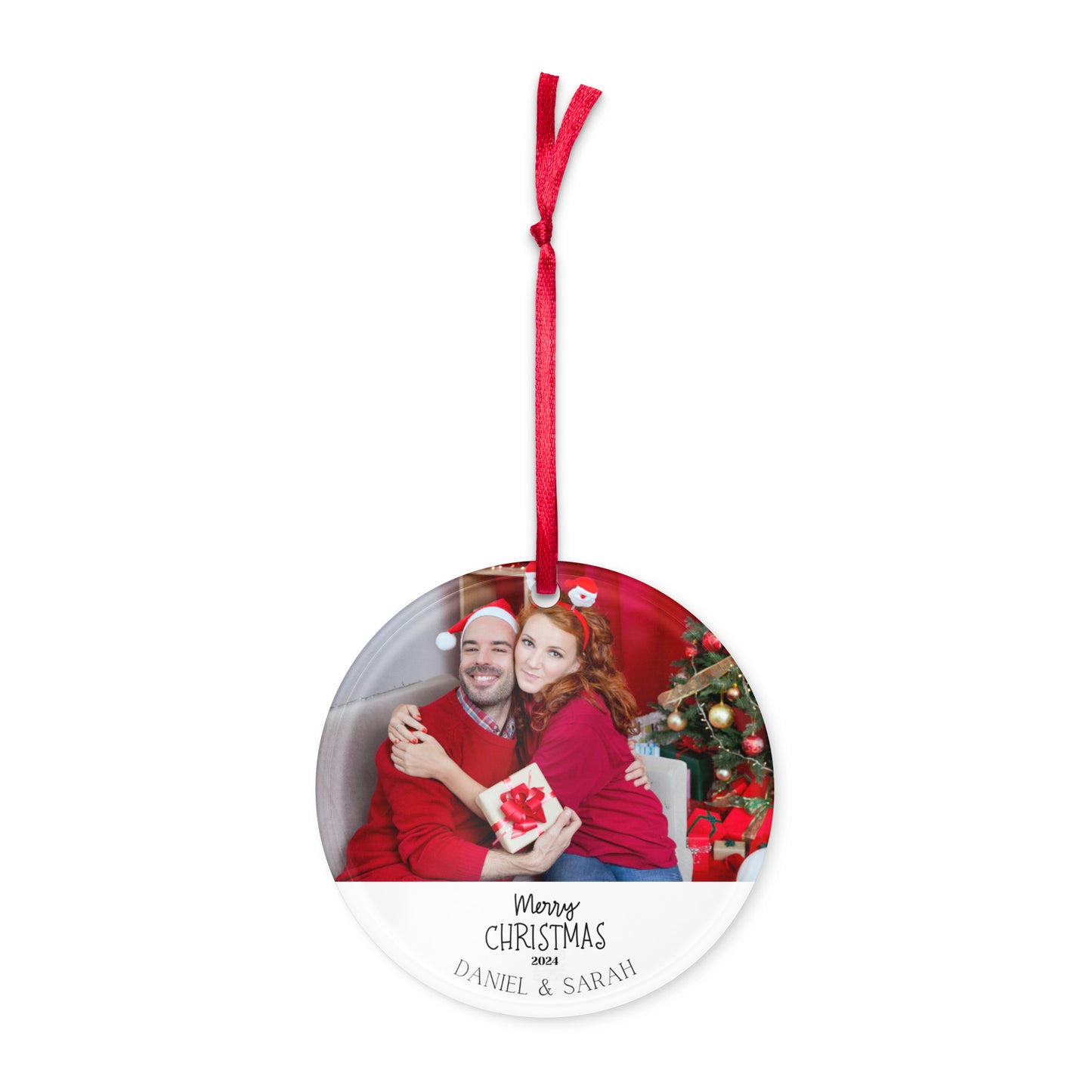 Personalized Christmas Ornament with Photos and Names : Merry Christmas 2024 Circle Acrylic Ornament