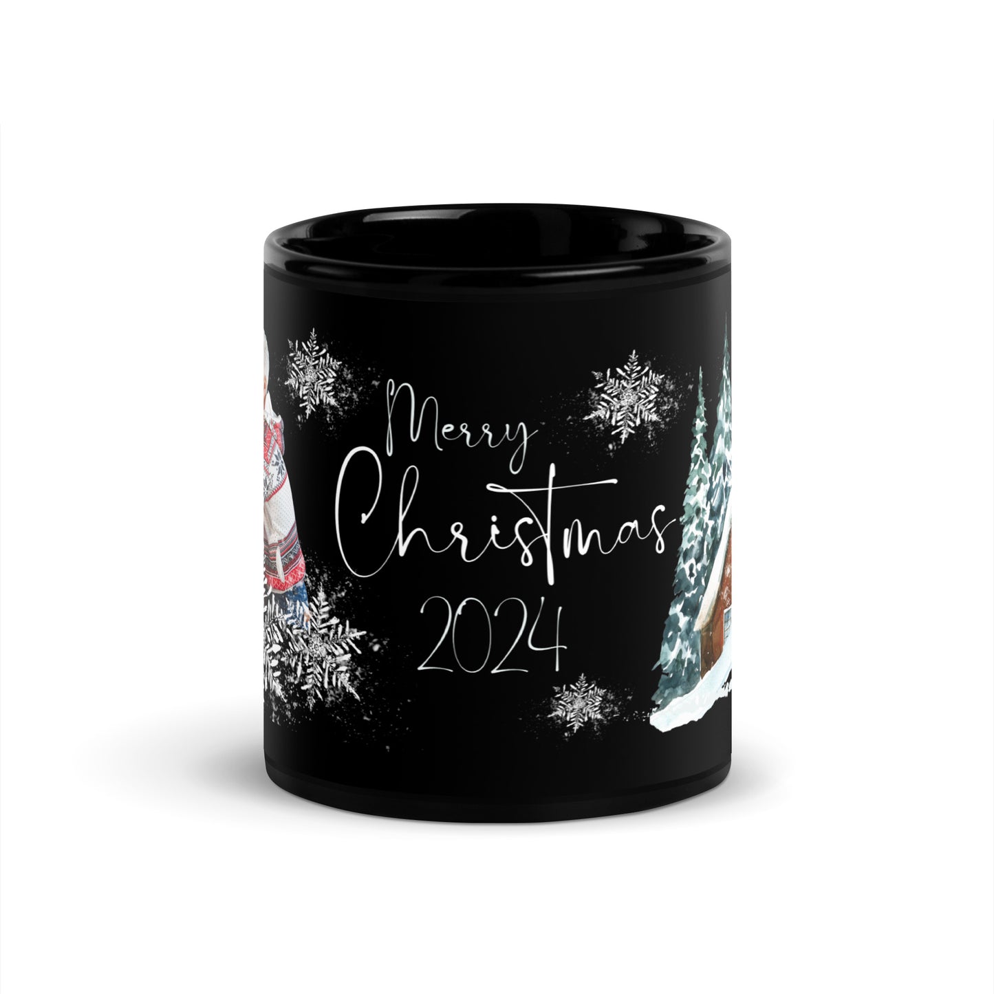 Personalized Image Merry Christmas 2024 Coffee Cup Black Glossy Mug