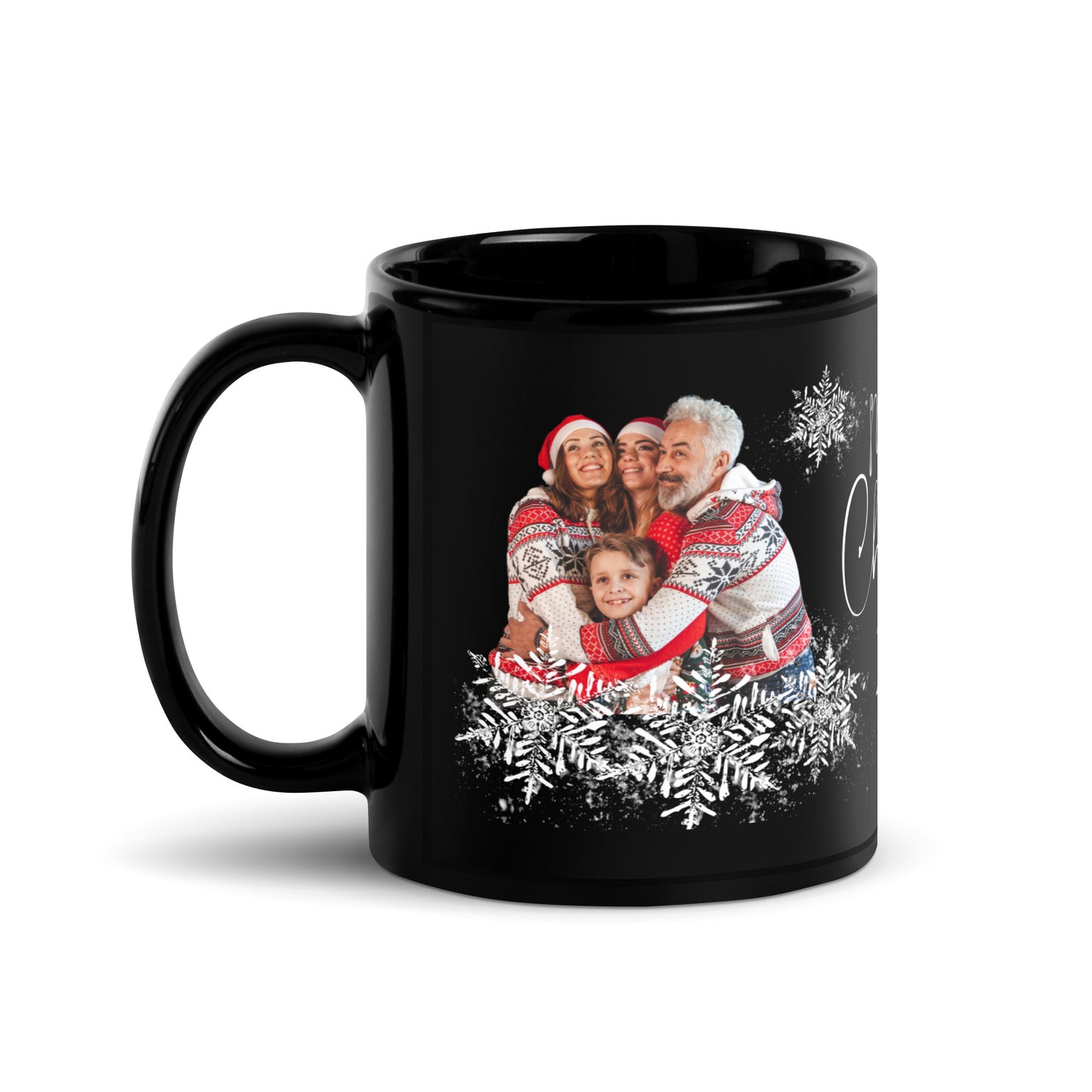 Personalized Image Merry Christmas 2024 Coffee Cup Black Glossy Mug