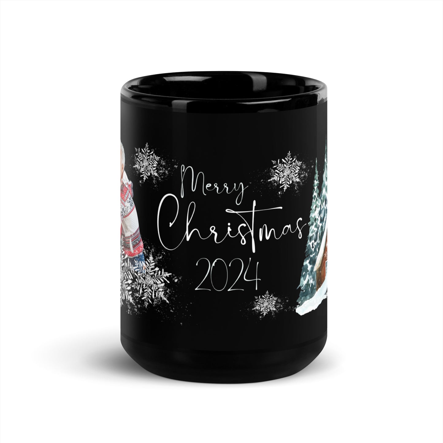 Personalized Image Merry Christmas 2024 Coffee Cup Black Glossy Mug