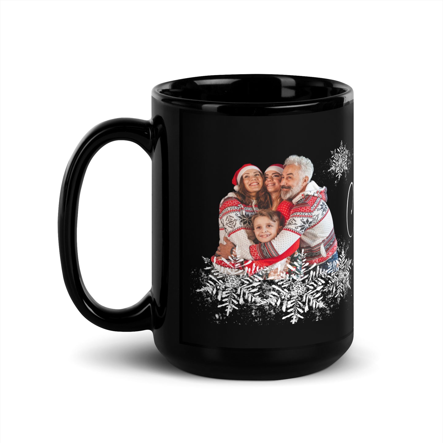 Personalized Image Merry Christmas 2024 Coffee Cup Black Glossy Mug