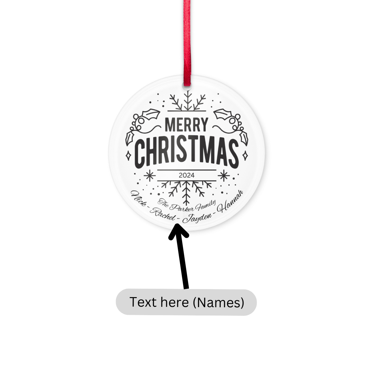 Custom Family Names Christmas Ornament : Merry Christmas 2024 Circle Acrylic Ornament